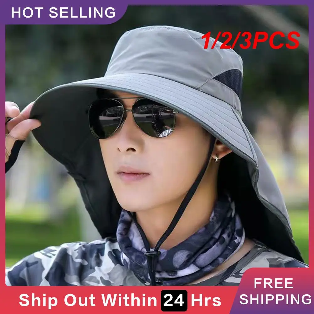 1/2/3PCS Sunscreen Hat Face Neck Protection Cool Fisherman Hat Sunscreen Mens Fishing Hat Breathable Practical