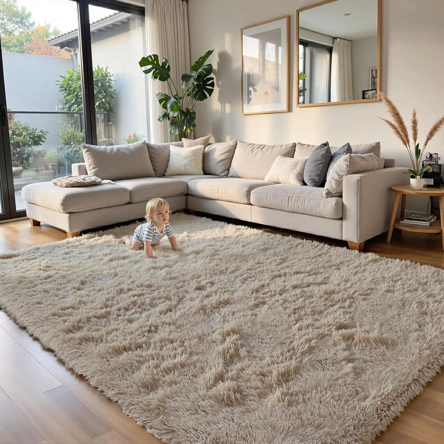 

Fluffy Shaggy Area Rug, Beige 8x10 for Living Room Bedroom, Anti-Skid Soft Home Decor