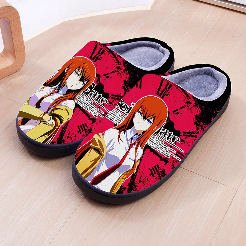 Steins Gate Cartoon Warm Plush Cosplay Slippers Couple's Indoor Non-slip House Slippers Men And Women Home Cotton Shoes