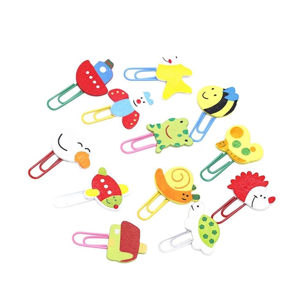 

Book Marks for Children Wooden Paper Clip Cartoon Clips Colorful Bamboo Paperclips Man