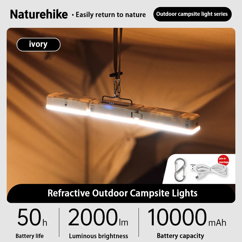 Naturehike Camping Tent Light LED Rechargeable Portable Torch Work Lamp Maintenance Lighting Outdoors Folding Light