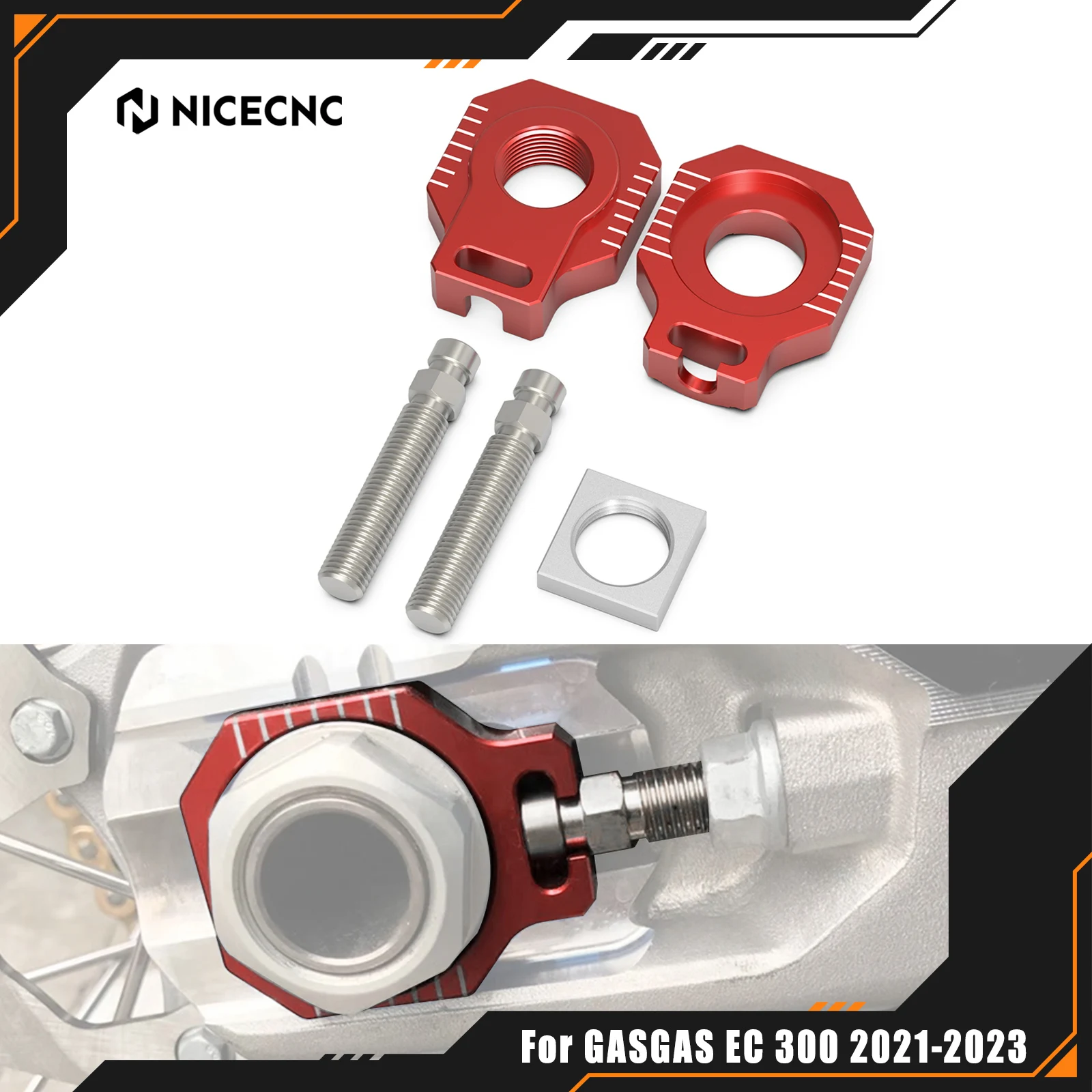 

For GasGas EC 300 EC 250 ECF 350 EC 450F 2021-2023 20mm Rear Axle Blocks Chain Adjuster For KTM EXC 300 For Husqvarna TE 300