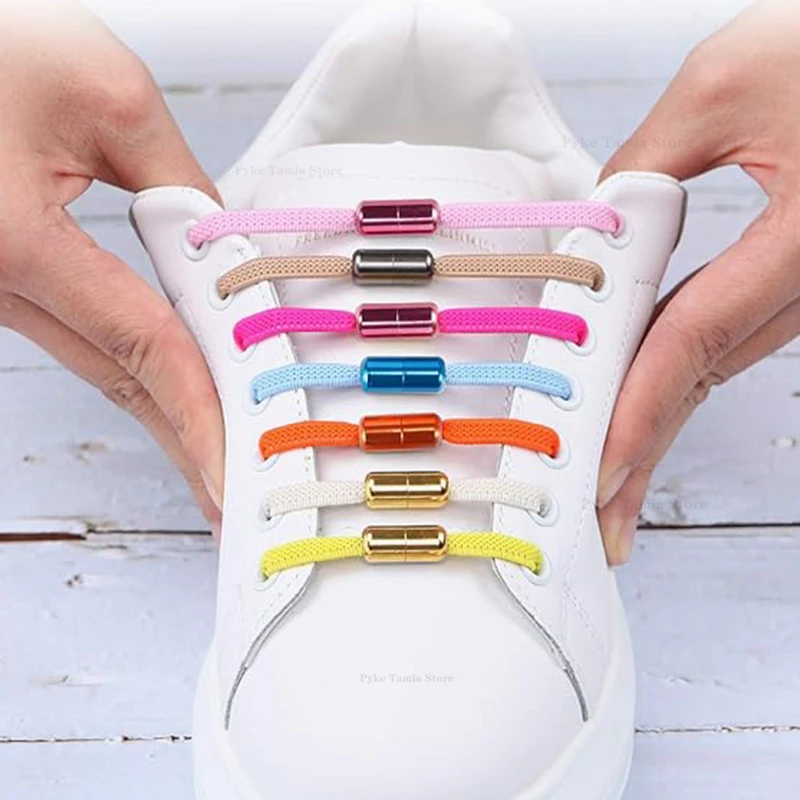 No Tie Shoelaces 8mm Widened Elastic Shoe Laces Quick Lazy Shoe Strings Metal Lock Kids/Adult Sneakers Colorful Capsule Shoelace