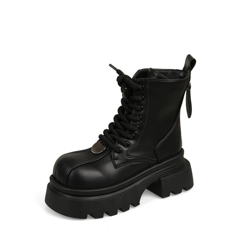 7cm Women's Boots Flats Platform Designer Fad Sport Shoes for Woman Ankle Boots 2026 Winter Trend Retro Motorcycle Boots Mujer