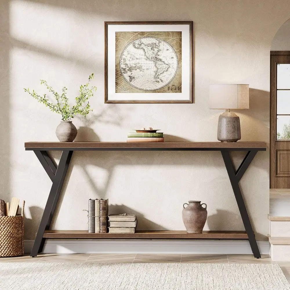 

70.9 Industrial 2-Tier Console Table for Entryway, Behind Sofa, Hallway, Living Room or Entrance in Rustic Brown