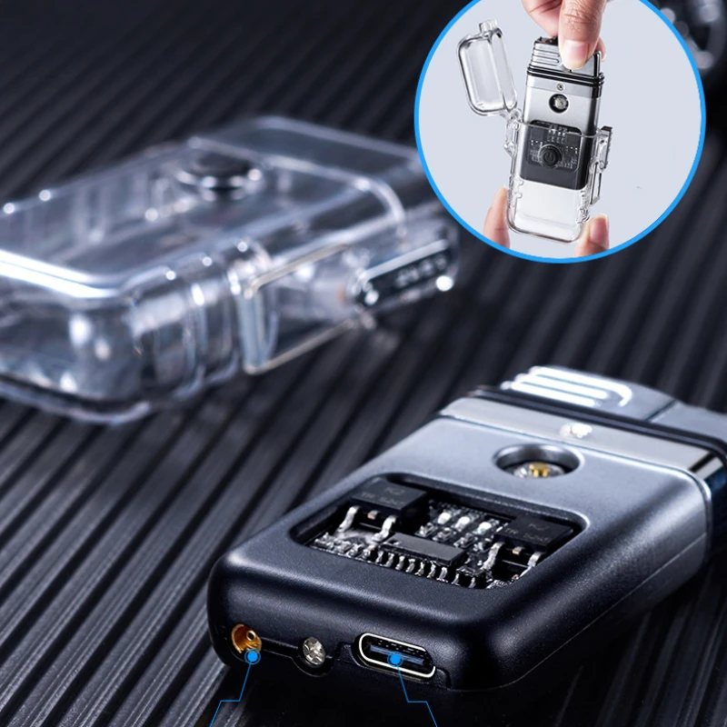 Plasma Lighter Waterproof Windproof Lighter Butane Gas Turbine Electric Transparent ARC USB Rechargeable Lighter Outdoor Camping