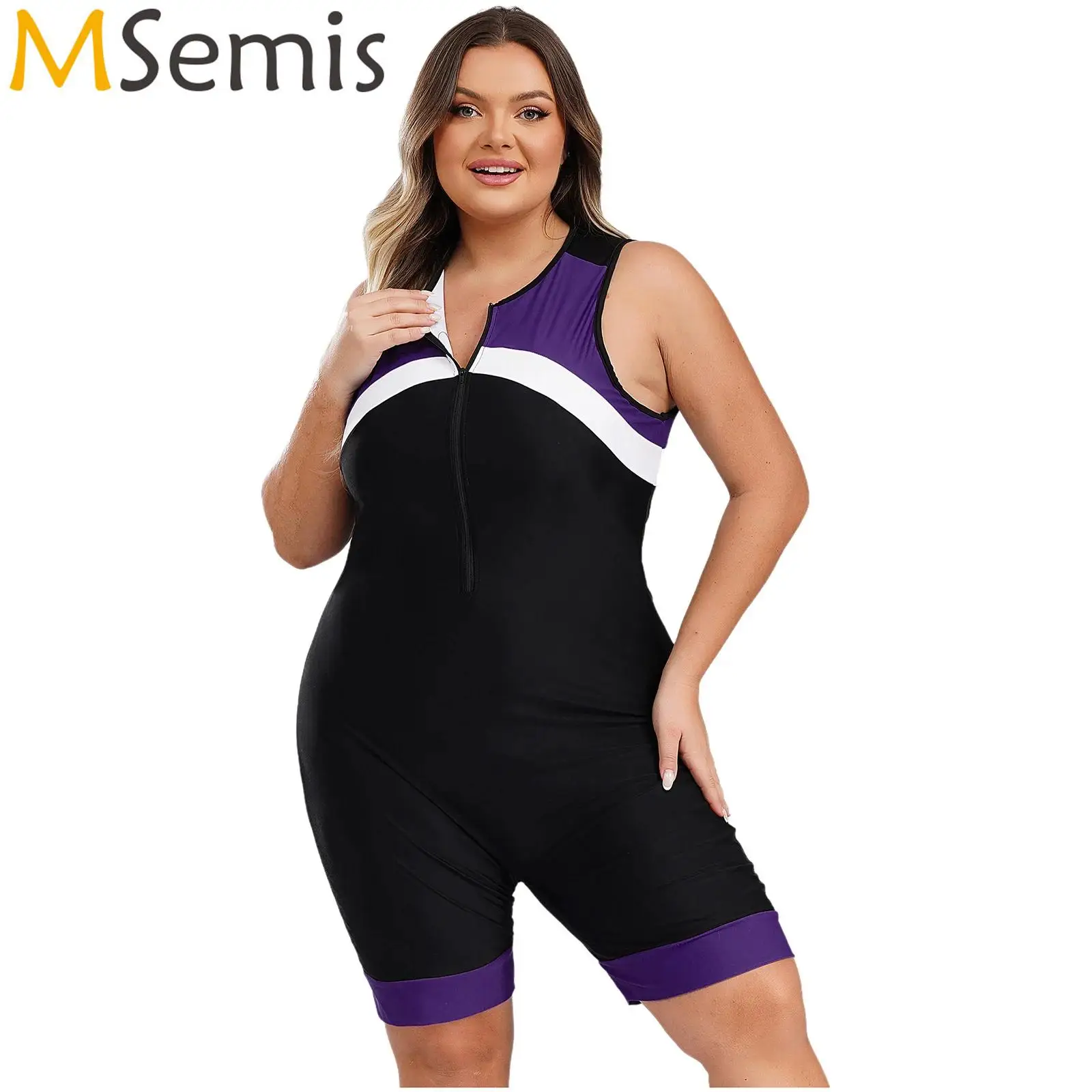 

Womens Swimsuit One Piece Plus Big Size Sports Jumpsuit Zipper Bodysuit Swimwear Cycling Rowing Surfing Swimming Suit