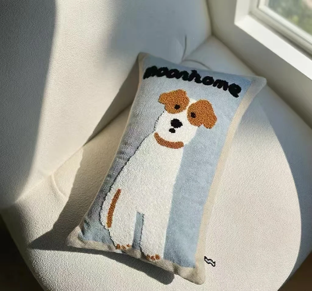 Einfache süße Cartoon-Hund-Stickerei, bequemes Sofakissen, Kopfteil, Kissenbezug, Wohnzimmer, Heimdekoration, waschbar, 45 x 45 cm – Detail 7