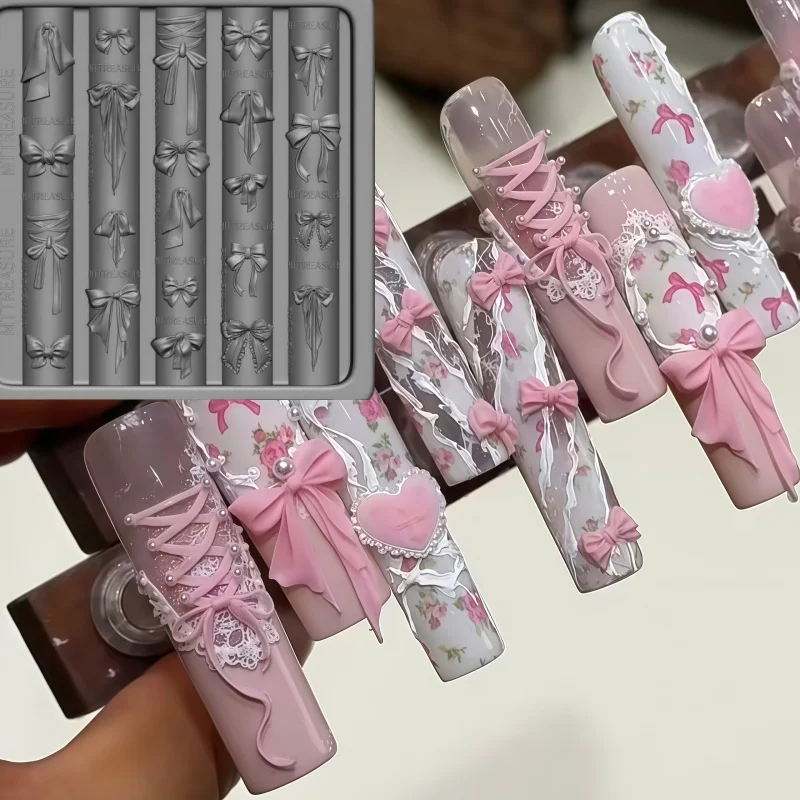 Versatile Butterfly Knot Silk Ribbon Embellished Cute Bowtie 3D Relief DIY Nail Art Silicone Mold