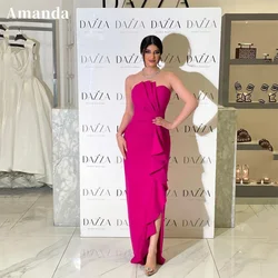 Amanda Strapless Mermaid Evening Dress Elegant Taffeta Fishtail Party Dress 2024 Elegant Fuchsia Knee Lenght فساتين مناسبة رسمية