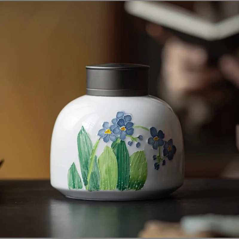 

Креативная белая керамическая банка для чая, герметичная влагостойкая банка для конфет, бытовая цветочная банка для кофейных зерен, коробка для хранения лекарственных трав, подарок