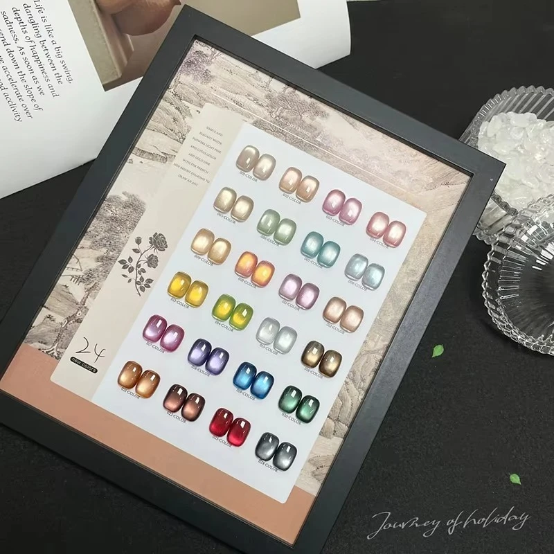 Hot-Selling UV Gel Cat Eye Nail Set 24 Colors with LED Lamp Magnet Material Display Board for Nail Salons