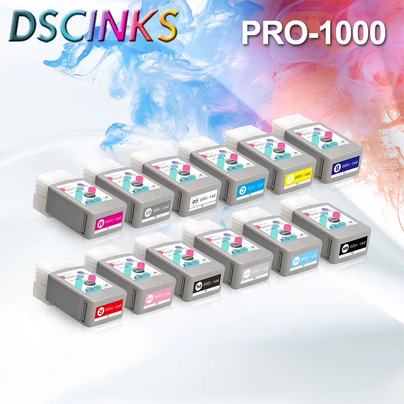 12 color cartridges for Canon Pro 1000 printer compatible ink cartridge with chip and pigment ink