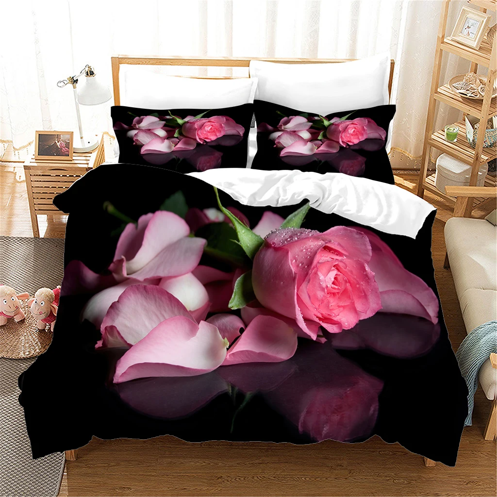 3-piece set of various romantic flower and plant bed sheets with patterned bedding