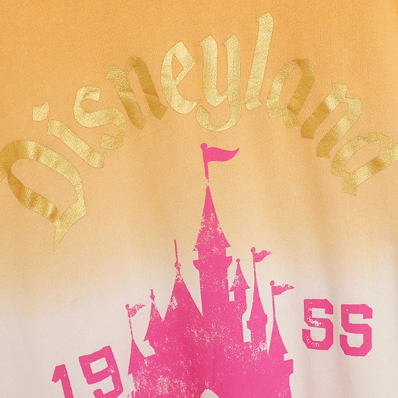 Disney Contrast Color Gradient Sweatshirt Disney World Disneyland Letter Castle Women Casual O Neck Pullover Tops Loose Jumper