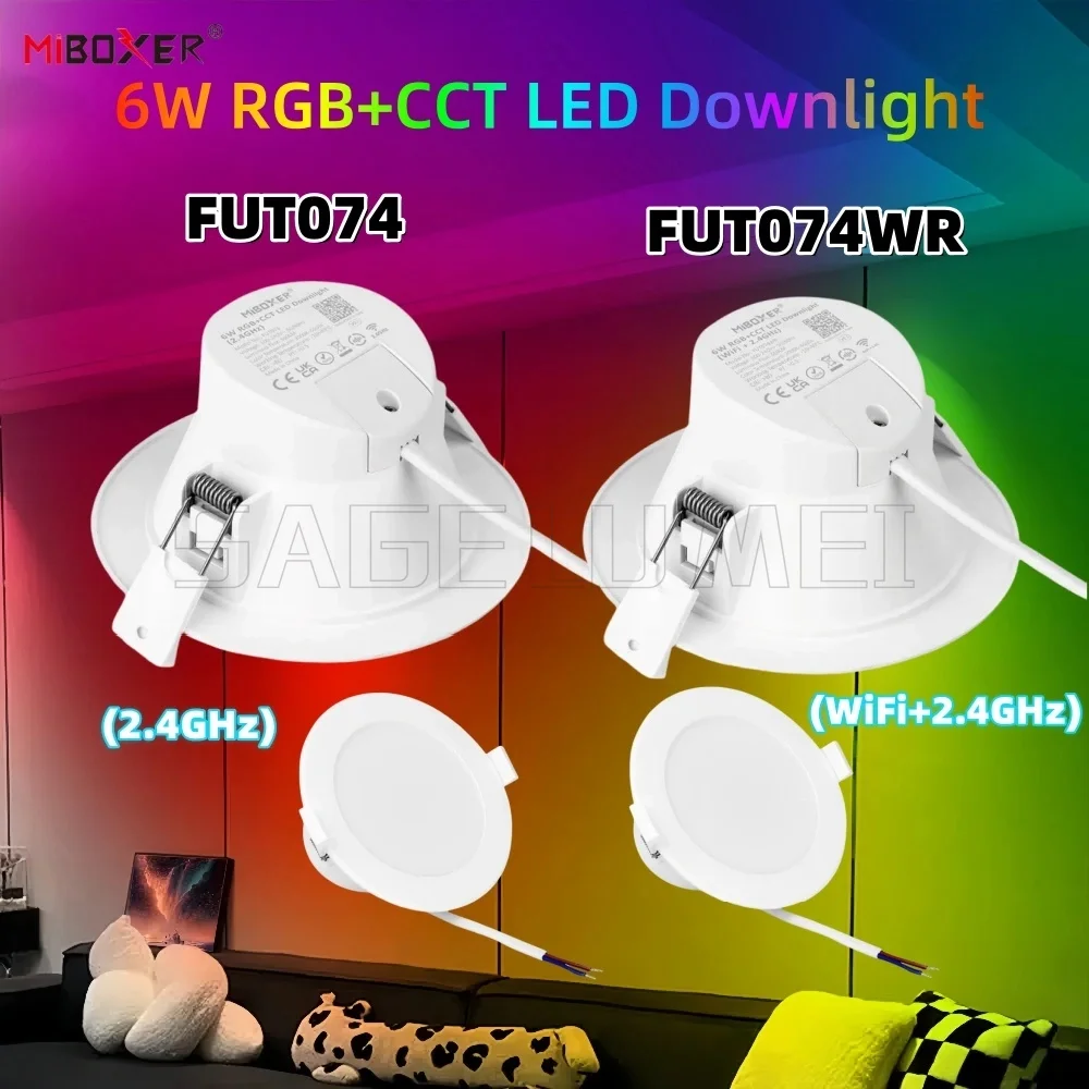 

FUT074(2.4GHz)/FUT074WR(WiFi+2.4GHz) MiBoxer New 6W RGB+CCT LED Downlight Remote controll Tuya Smart App&3rd Party Voice Control