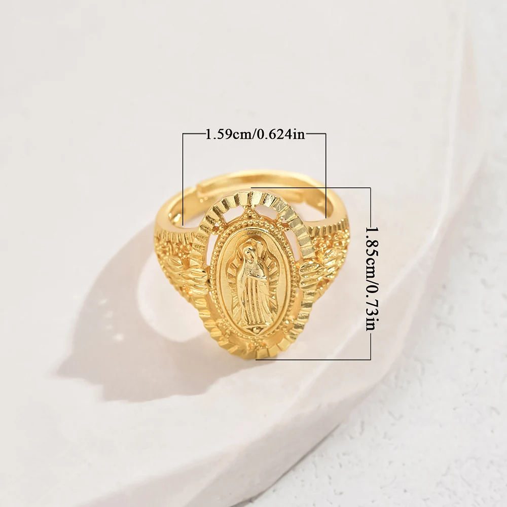 Oval Virgin Mary Open Ring Hollow out Adjustable Gold Color Simplicity Rings For Women Fashion Luxury Party Jewelry Gifts