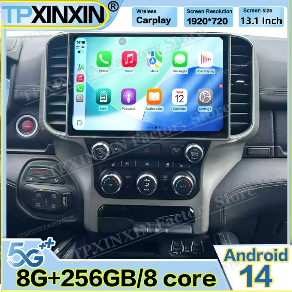 

13,1-дюймовый Android Auto для Dodge Ram 1500 2019~2023, автомобильная мультимедийная система с GPS-навигацией, стереоприемник, HD IPS экран, головное устройство
