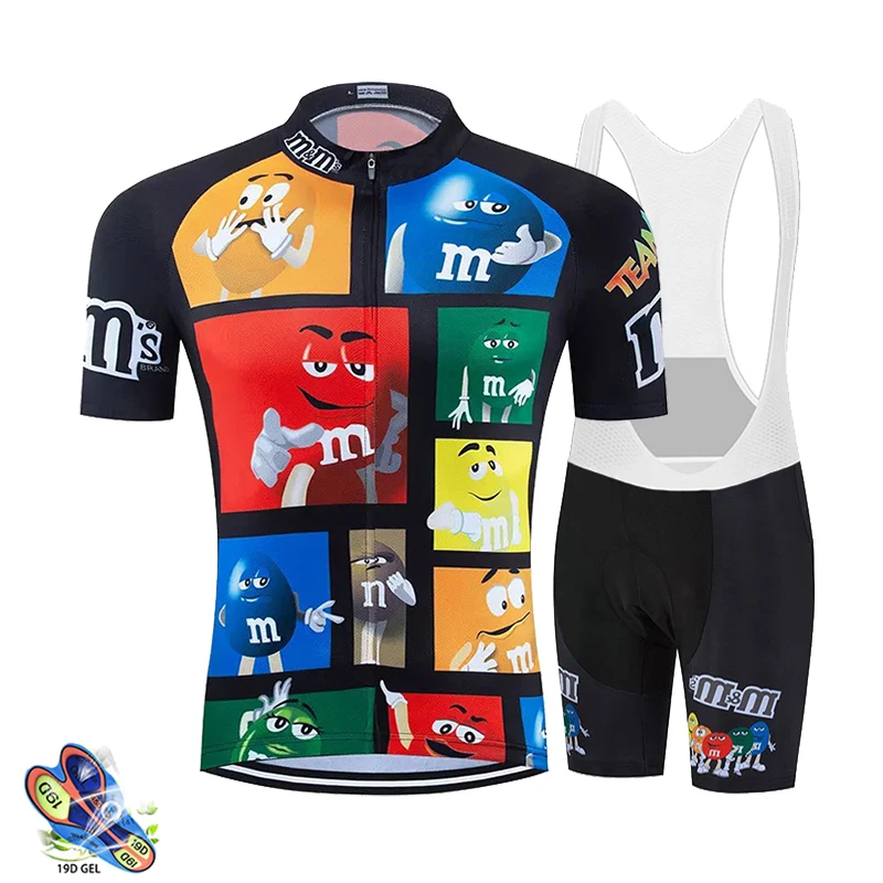 2024 New M Bean Team Short Sleeve Cycling Jersey Set Breathable MTB Mountain Racing Bike Jersey Bib Shorts Men Cycling Clothings