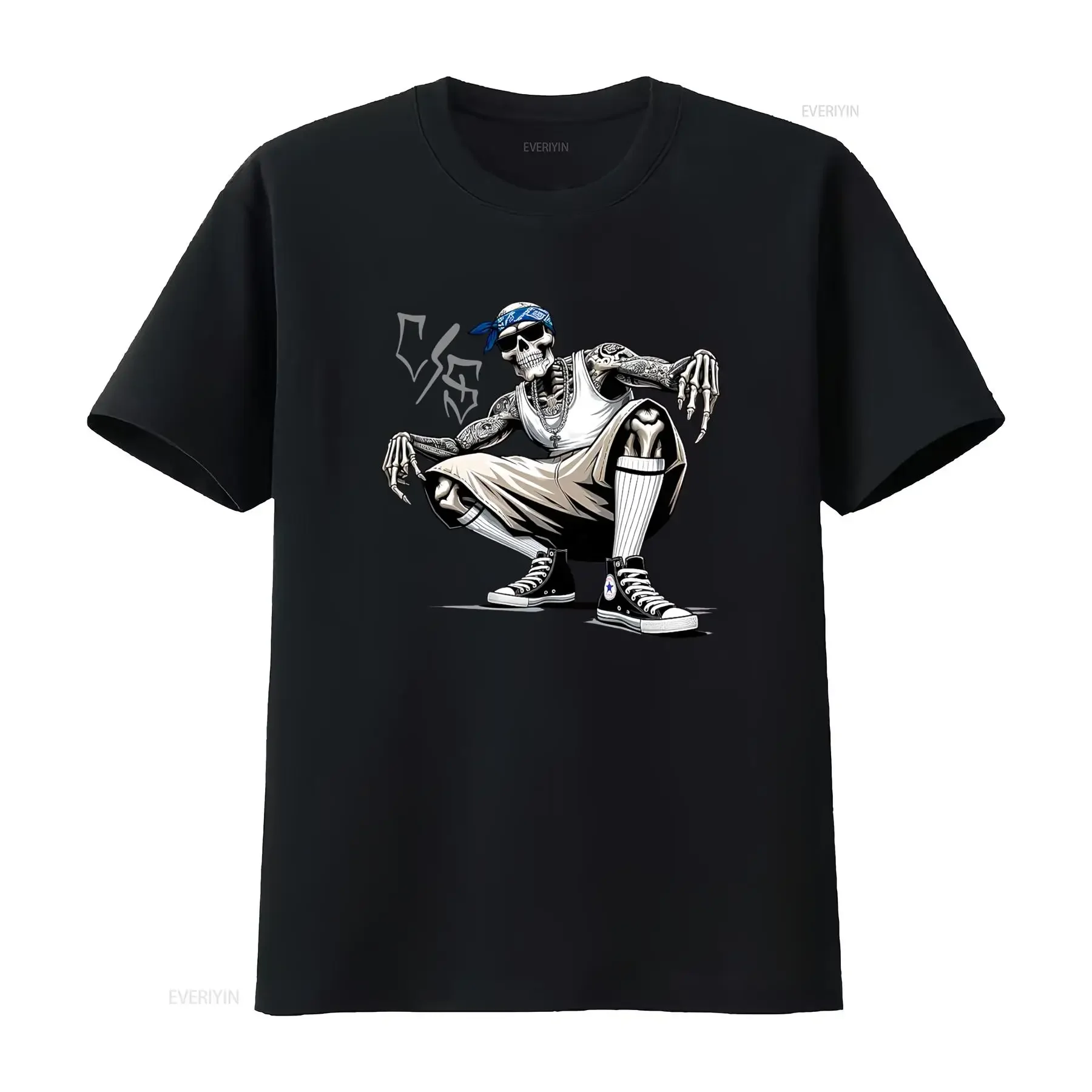 Camiseta Masculina Cholo Chicano Homie Cool Mexican Gangster Skeleton Con Safos Vintage Lavada Versátil Casual Estilosa com Estampa Gráfica