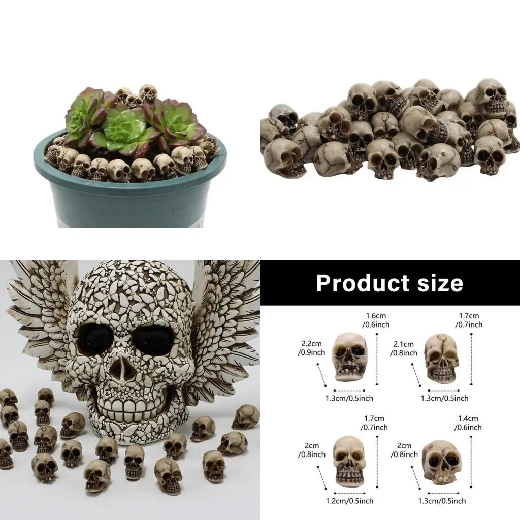 

652F Synthetic Resin Skull Ornaments Halloweens Tabletop Decoration Set with Skeleton Figures