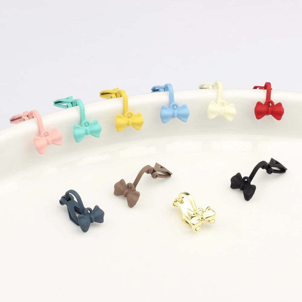 

Zinc Alloy Spray Paint Bow Shape Ear Clips Without Holes Base Earrings Connector 6pcs For Fashion Earrings Making Accessories