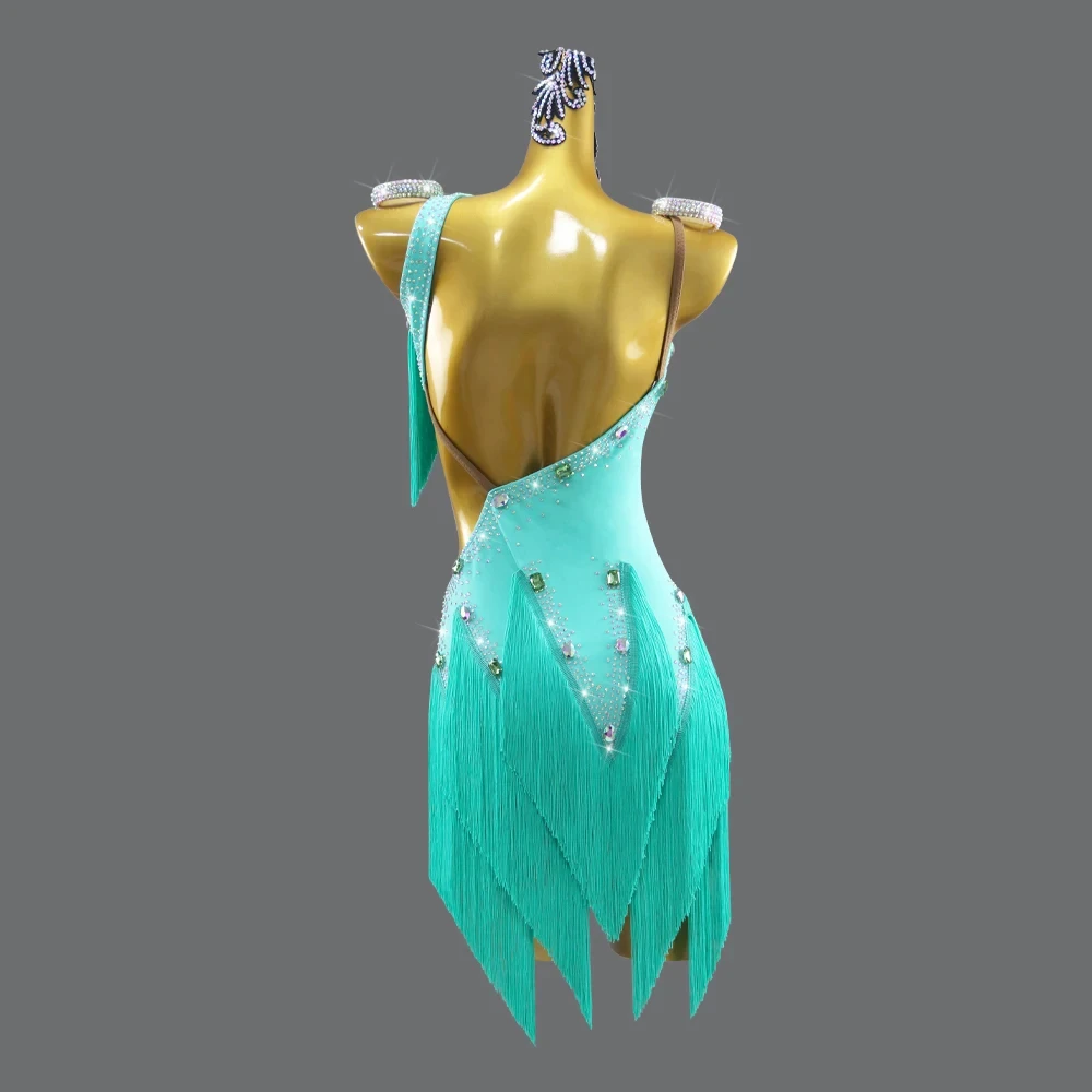 2025Costume For Girl  Latin Dance Dress Competition Suit Midi Sexy Female Samba Women Performance Stand Ballroom Evening Clothes