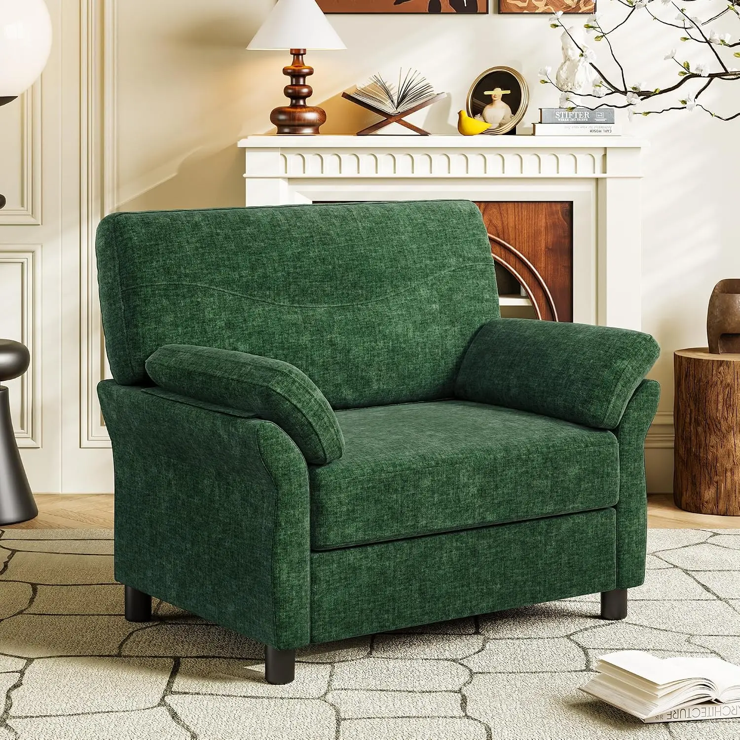 Oversized Chenille Accent Chair, Extra Large Armchair with Tool-free Assembly for Living Room & Bedroom, Dark Green, Customized