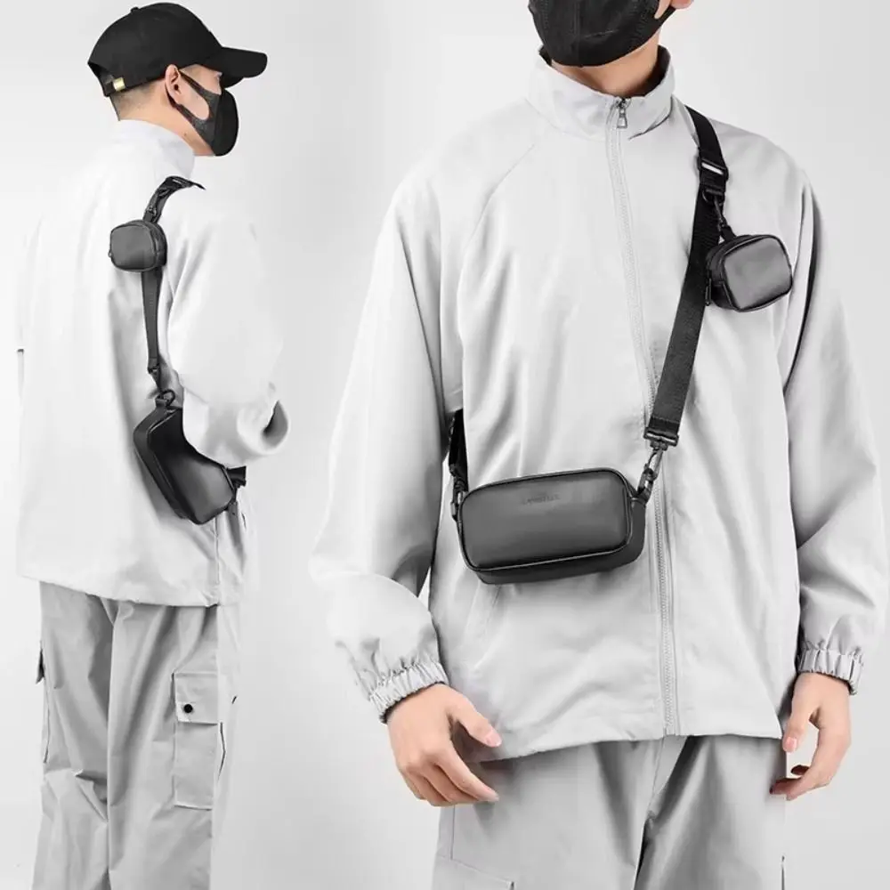 

PU Leather Men's Phone Bag High-end Unisex Black Crossbody Bag Square with Small Hanging Bag Mini Shoulder Bag Outdoor