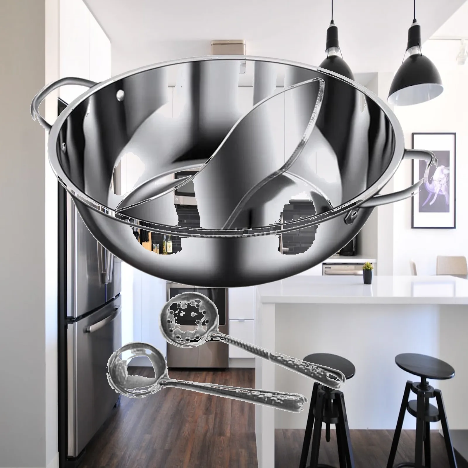 Inner Pot Stainless Steel Double Sided Hot Pot with Divider Fast Heat Retention for Table Cooking
