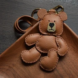 Original design teddy puppet bear leather car key bag pendant handmade custom gift female