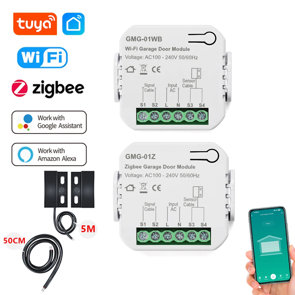 Tuya Smart Garage Controller Opener WiFi Zigbee Universal Garage Door Control Switch Module Voice Control for Alexa Google home