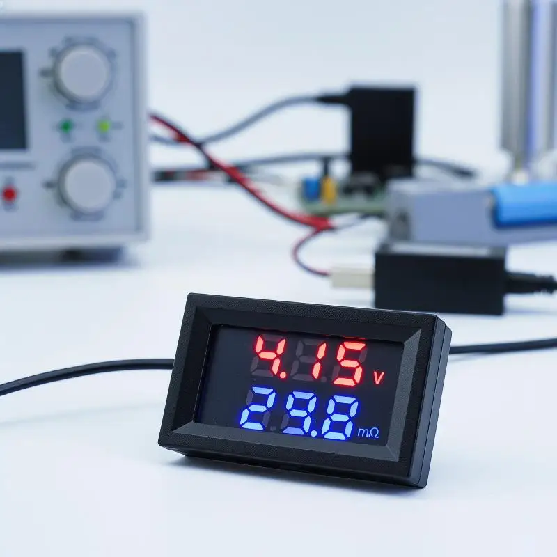 0.56 Inch Dual Digital Display Battery Voltmeter Resistor Tester Red Blue Display DC4-12V VR452 Internal Resistance Tester
