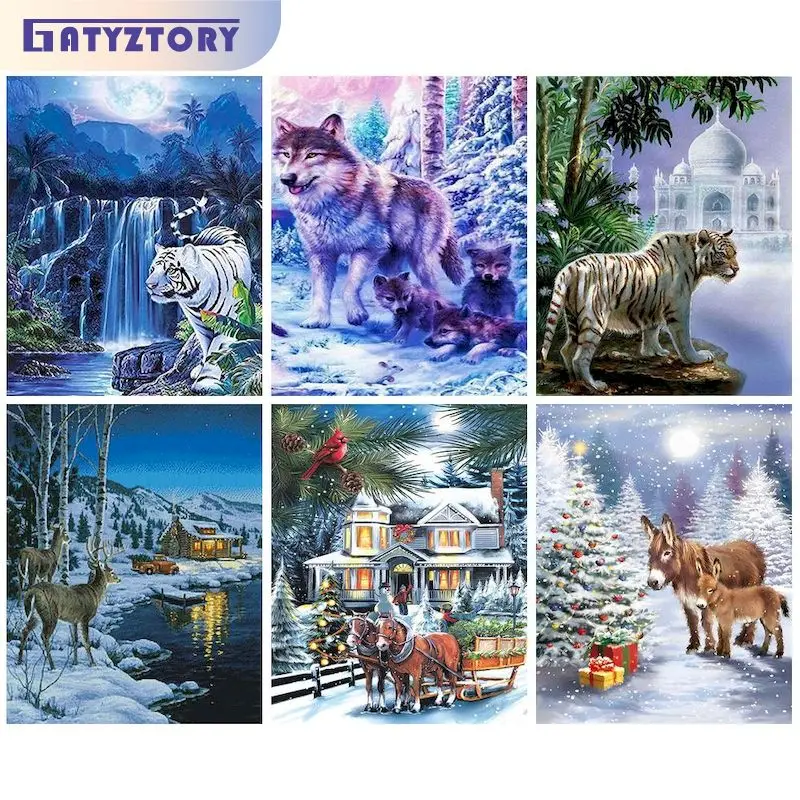 

GATYZTORY Diamond Embroidery Animal Cross Stitch Kit 5D DIY Diamond Painting Tiger Mosaic Rhinestones Home Decoration