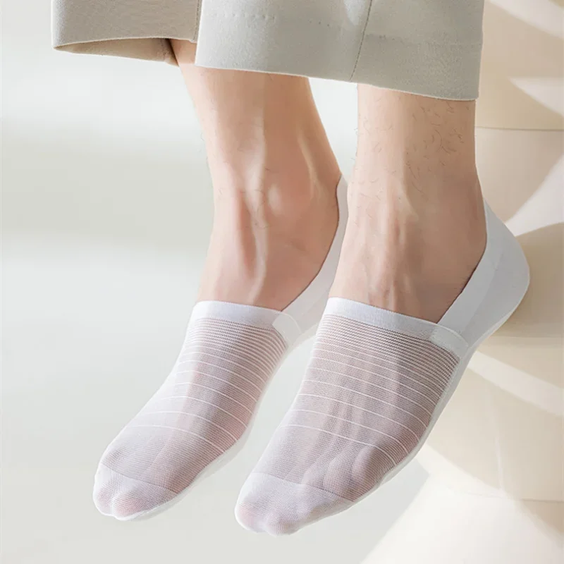 New Summer Mesh Breathable Low Cut Socks Mens Silicone Non-slip Invisible No Show Socks Casual Solid Color Ice Silk Sock Slipper