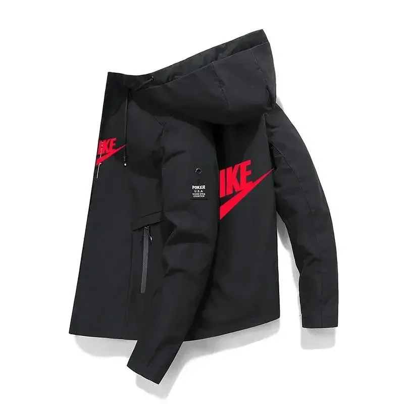 New spring autumn Men\'s Windproof waterproof Zipper Casual Fashionable High Quality Hooded Baseball print Outdoor Sports Jacket