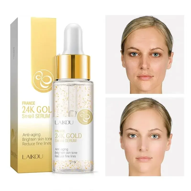 24k Gold Snail Mucin Essence Anti Aging Serum 30ml Hydrating Brightening Dull Skin Treatment Wrinkle Reduction Facial Care