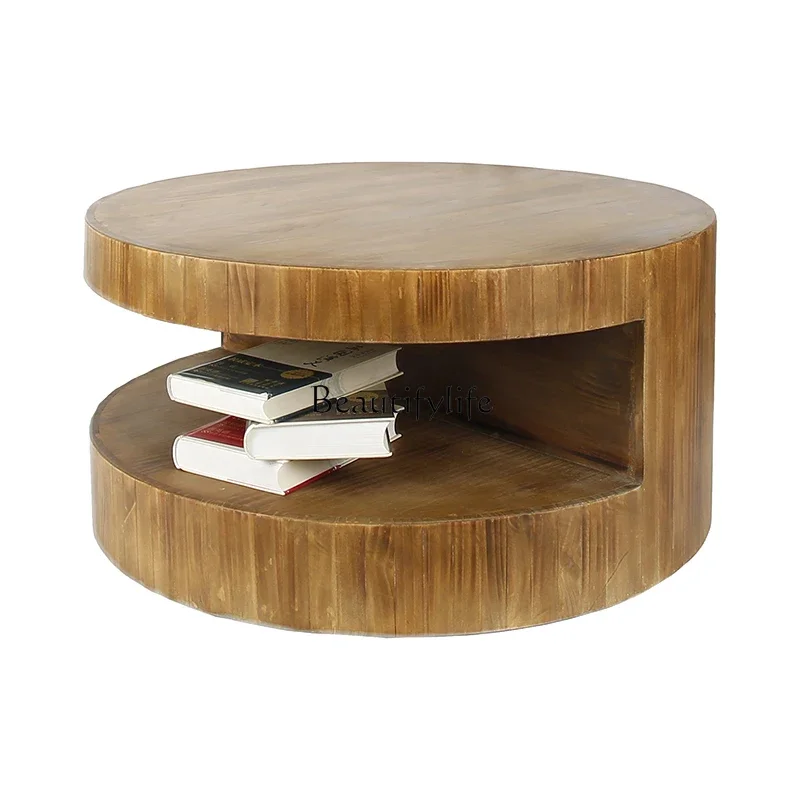 

ls 42American retro solid wood living room round coffee table Nordic simple living room sofa side homestay creative tea table