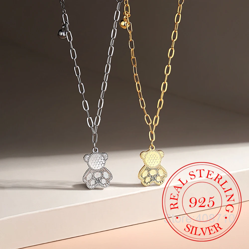 

Ювелирные изделия из стерлингового серебра 925, роскошное ожерелье с подвеской в виде милого медведя для женщин, цепочка на ключицы, ювелирное изделие для свадебной вечеринки, подарок