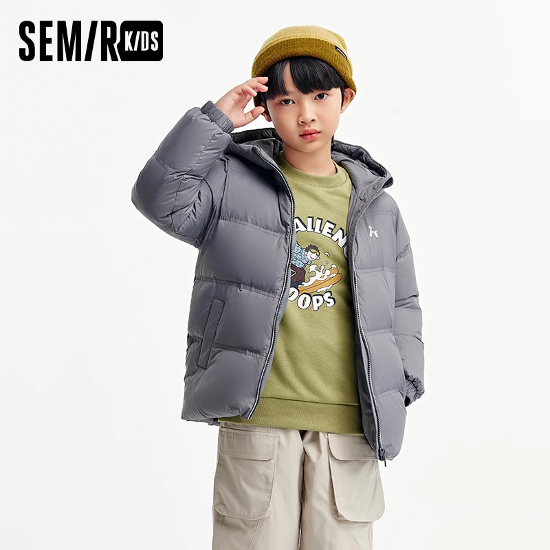 Semir Children's Down Jacket 2024 New Three-Proof Hooded Short Coat Winter Boys' and Girls' Printed Top