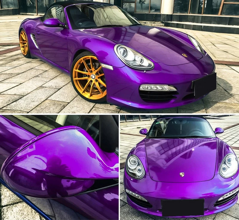 Premium Gloss Metal Candy Purple Vinyl Car Wrap Film Roll with Air Release, Self Adhesive Glitter Decal Car Wrapping