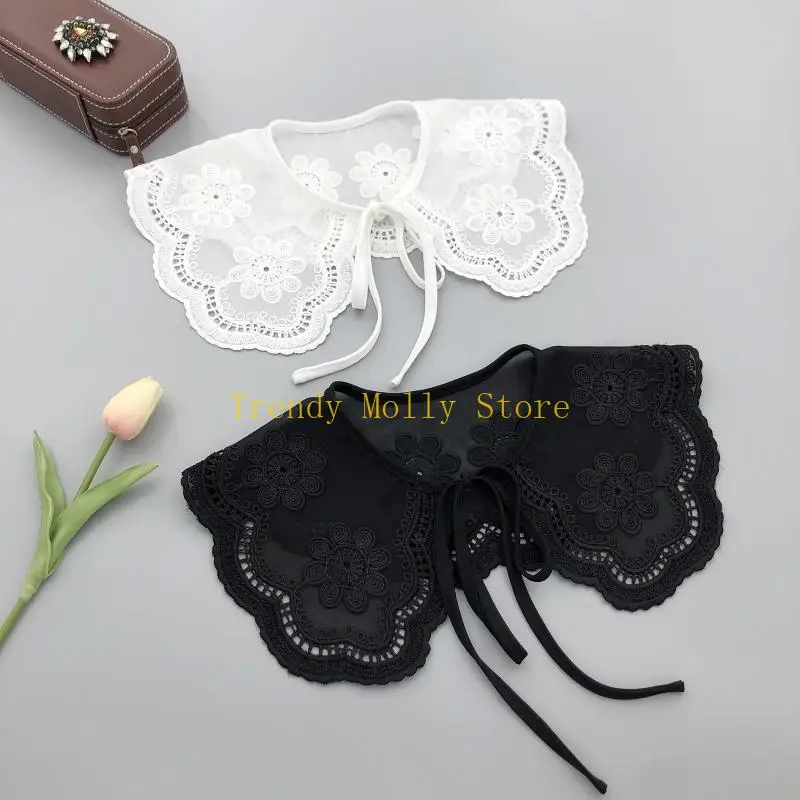 N5KB ذوي الياقات البيضاء قابلة للفصل الياقات الأزهار المطرزة لفتيات قميص قميص سترة #2