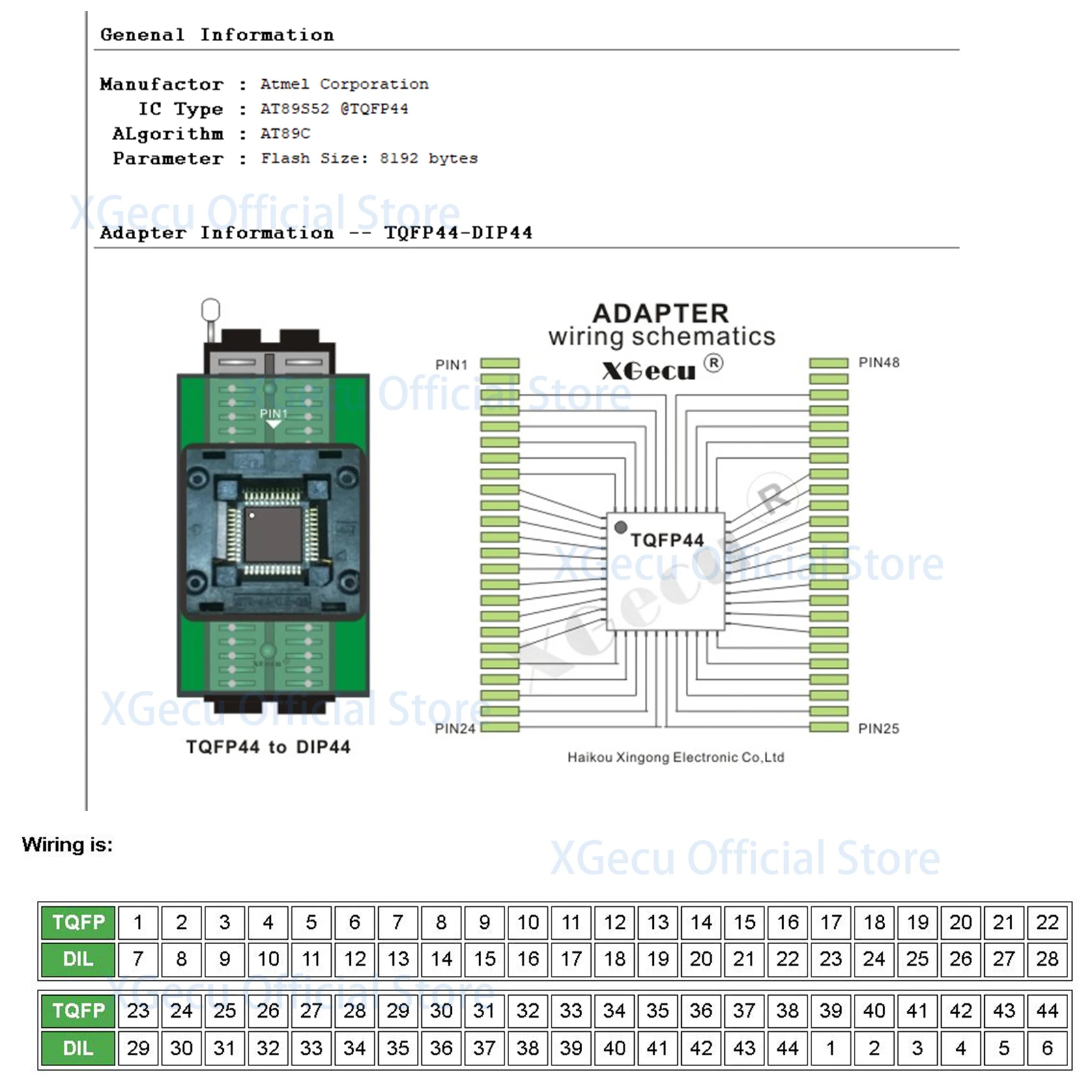 544T4 SA245A IC test converter Socket Adapter QFP44-0.8  TQFP44/QFP44/PQFP44/FQFP44 TO DIP44 for XGecu T56 programmer 70-0076