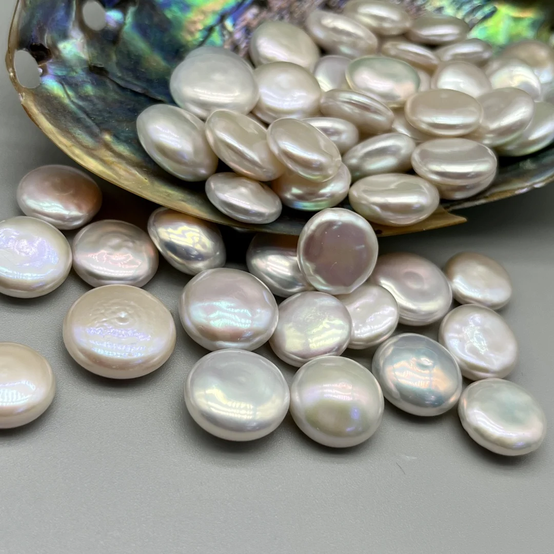 15-16mm Natural Freshwater Button Baroque Pearl 7-8mm Thick Coin Round Shape Irrgular White Pearl Bead Wholesale for DIY Jewelry