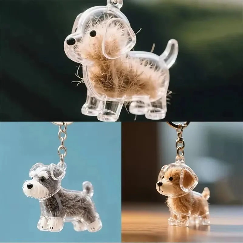 Transparent Dog Hair Storage Container Adorable Pet Keepsake Capsule Pendant With Key Ring for Pet Lovers DIY Memorial Keychain