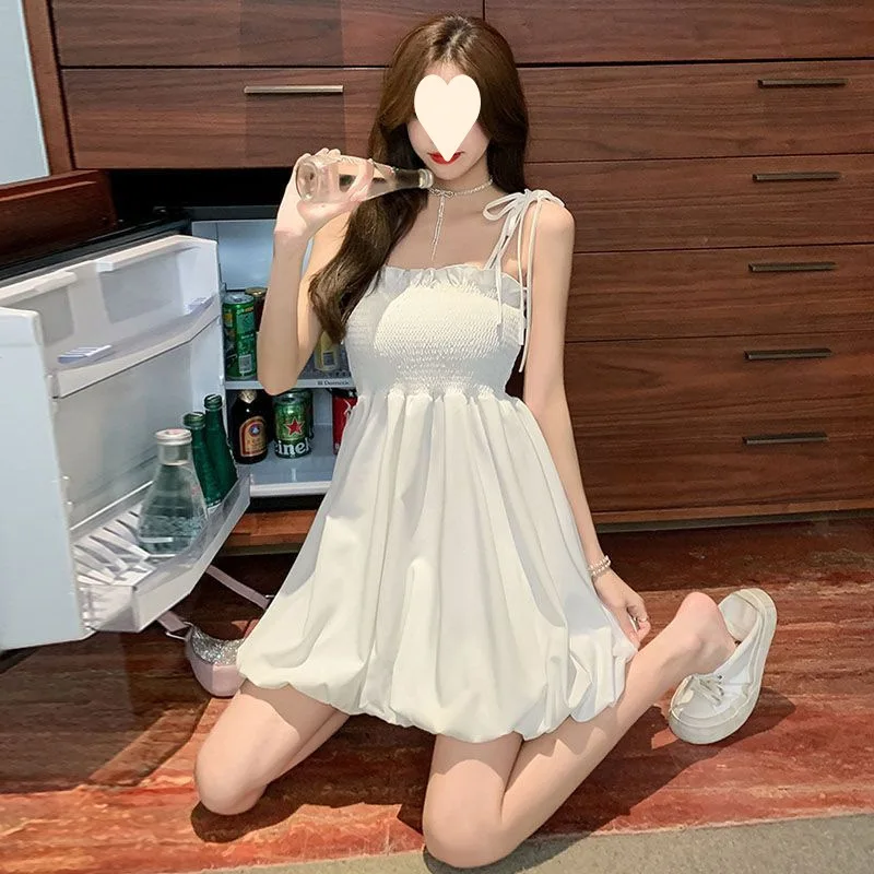 INS Summer Fashion Donna Sexy con spalle scoperte Canotta in maglia Mini abito Camis Abiti corti Camicia Silm Coquette Abiti casual Y2k