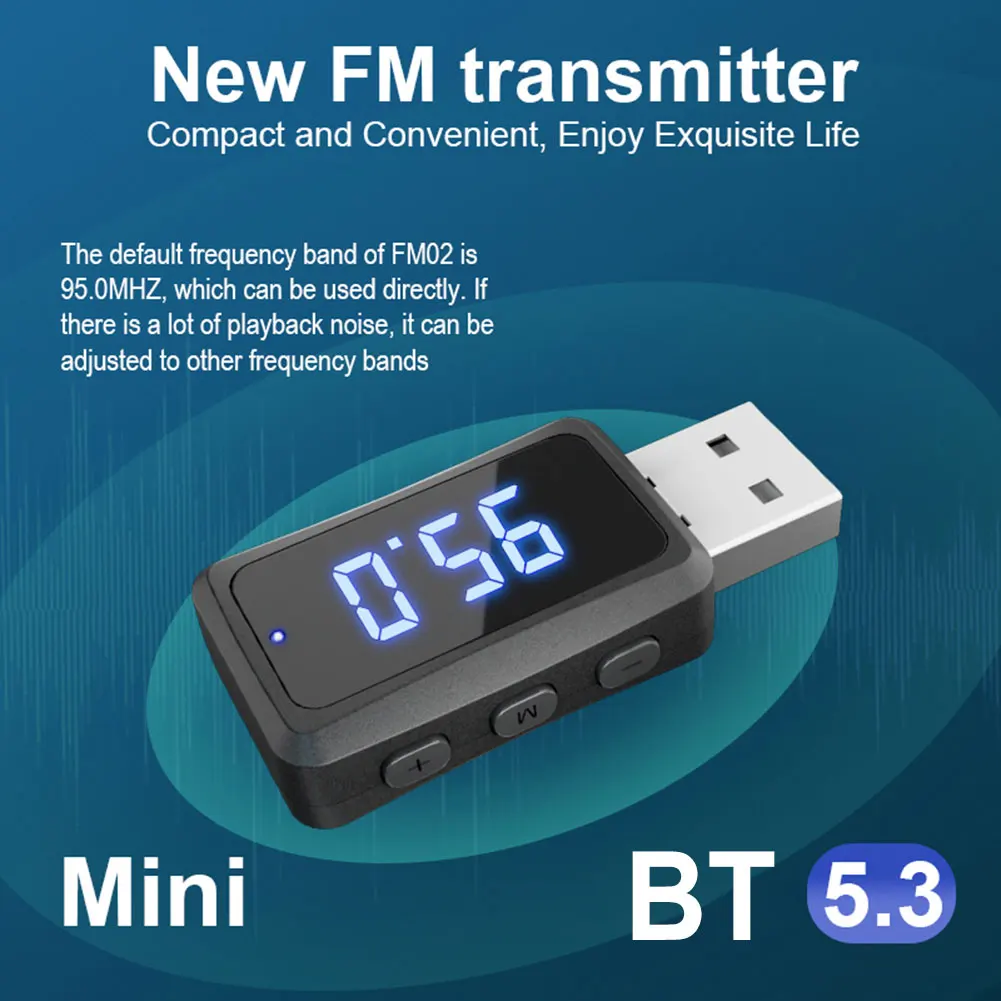 FM02 USB Wireless Receiver Transmitter Dongle Portable Mini USB Adapter Handsfree Call Bluetooth-Compatible for Car FM Radio