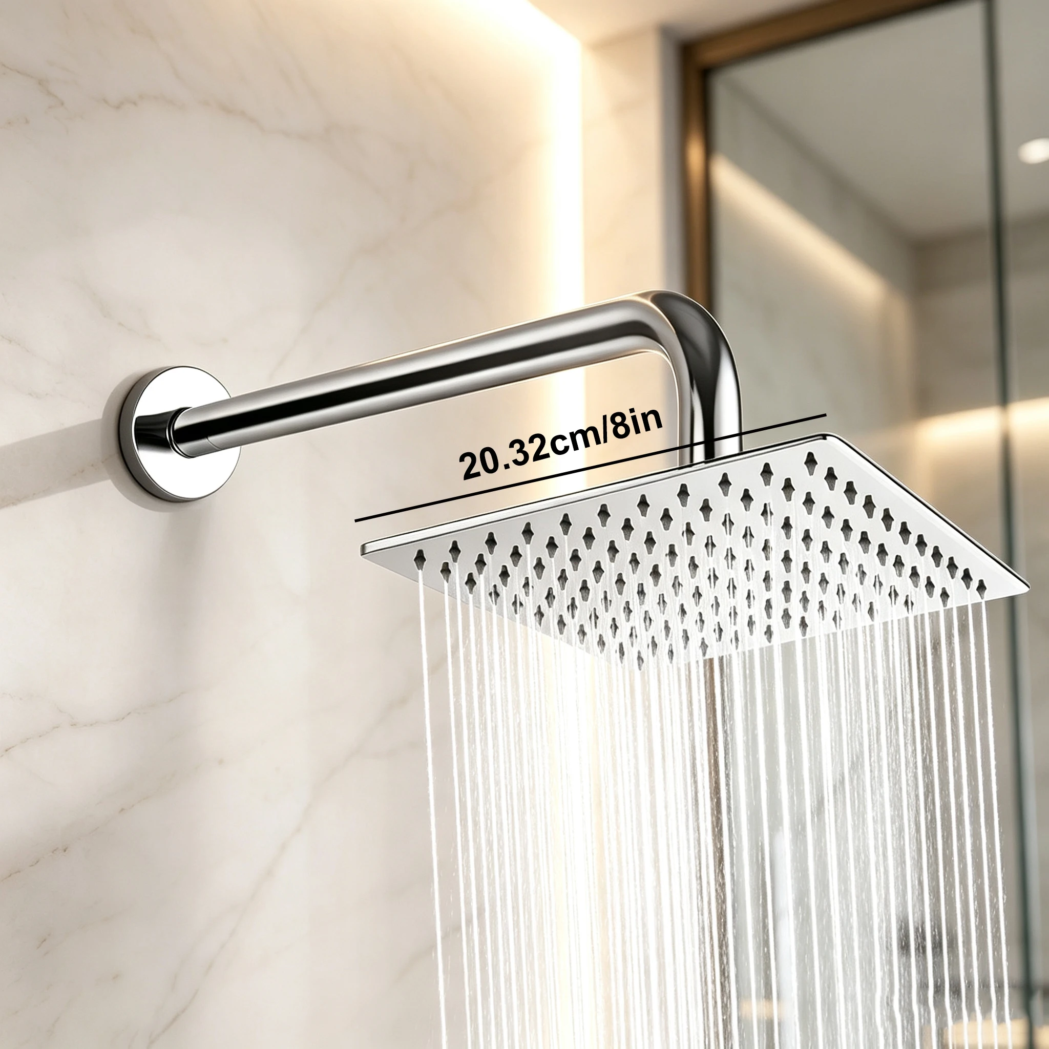 Stainless Steel Mirror Top Spray Head, Rotatable Angle Shower Head, Silicone Nozzle, Full Body Coverage, Bathroom Accessories