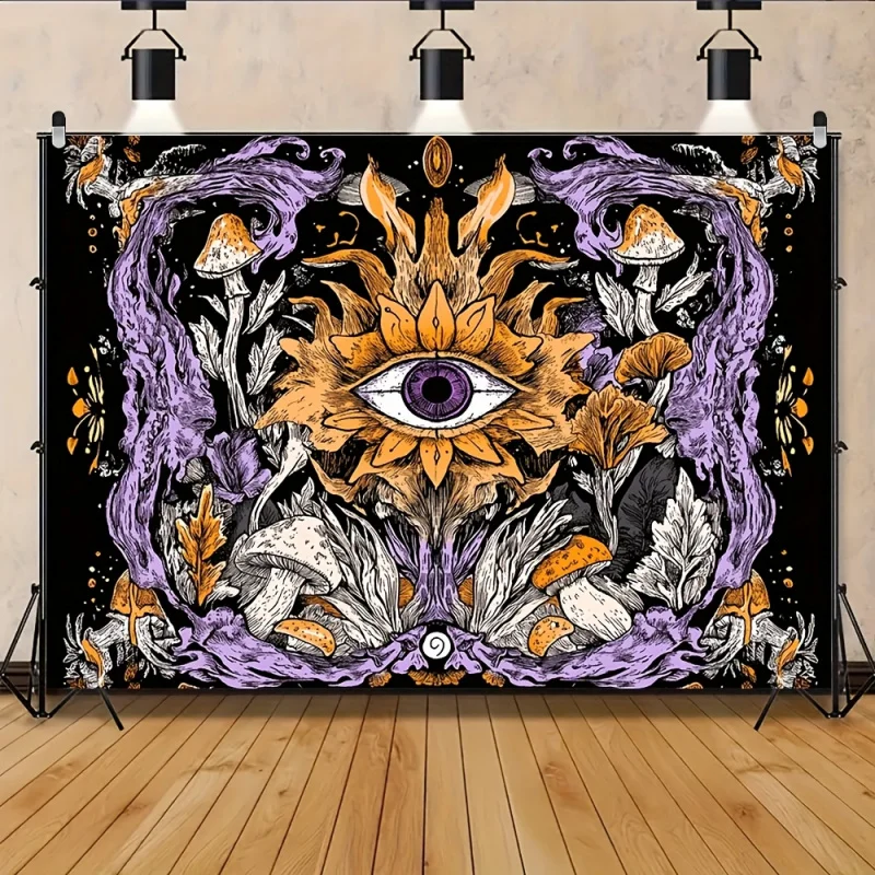 VIKAMA Mystic Eye Boho Tapestry - Purple Cosmic Mushroom Art For Living Room, Bedroom, Music Festival Decor