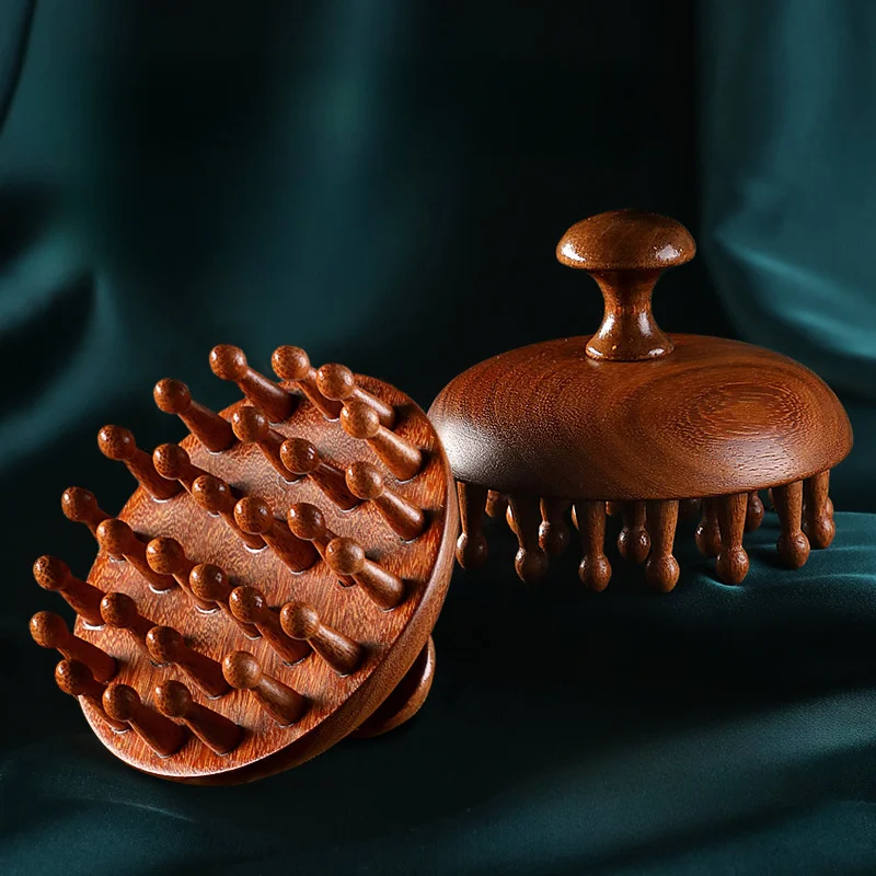 Sandalwood Multifunctional Round Plate Massage Comb - 1pc Scalp Meridian Unclogging Artifact for All Hair Types